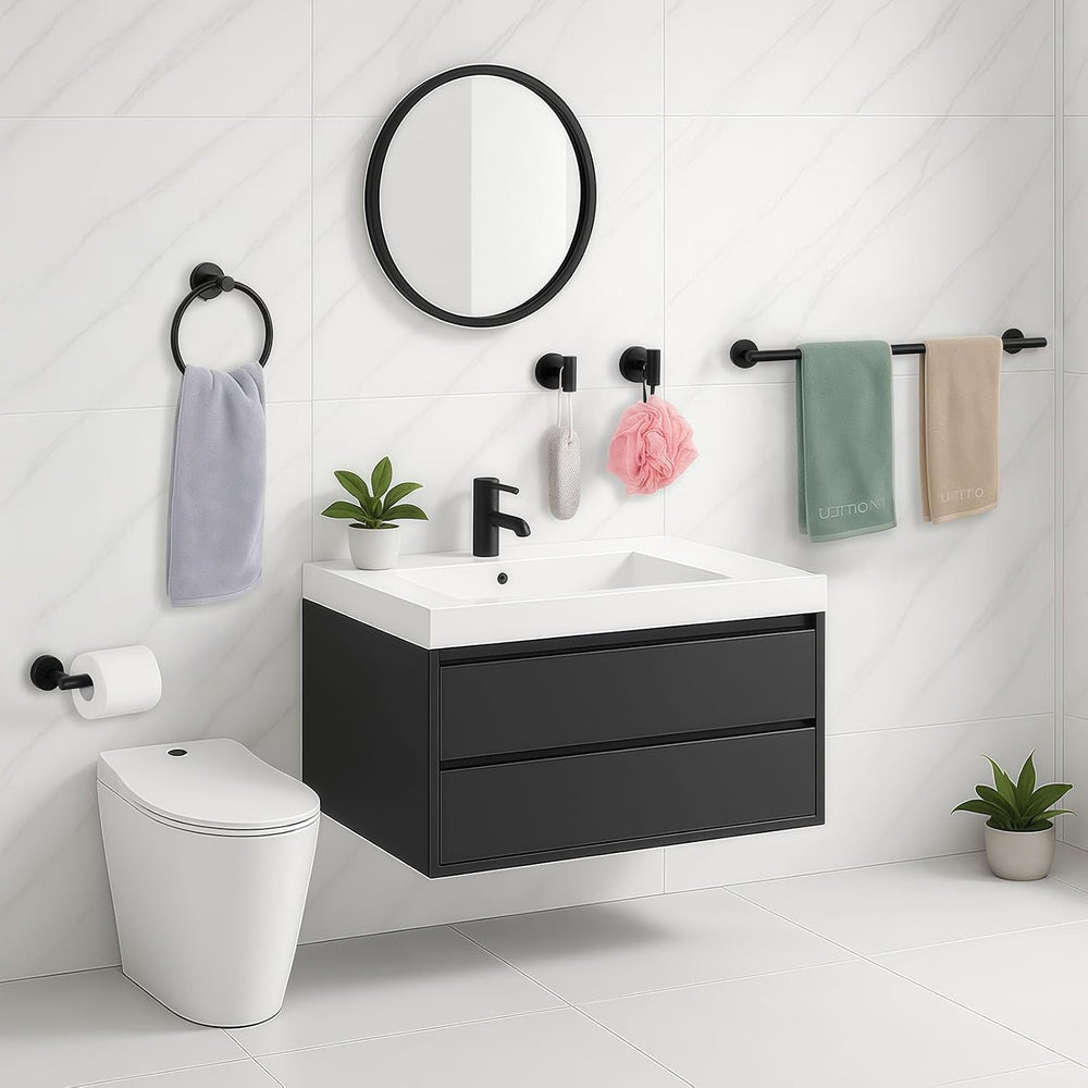 5-Piece Matte Black Bathroom Hardware Set, Towel Racks Set for Bathroom SUS30...