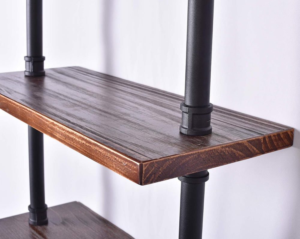 Industrial Pipe Shelving Bookshelf Rustic Modern Wood Ladder Storage Shelf 3 ...