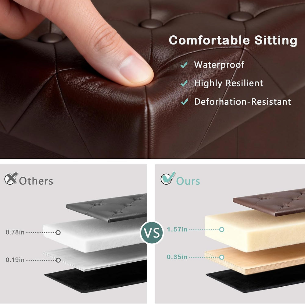 CAROLMADE Folding Storage Ottoman Cube PU Leather Footstool with Wood Legs Ot...