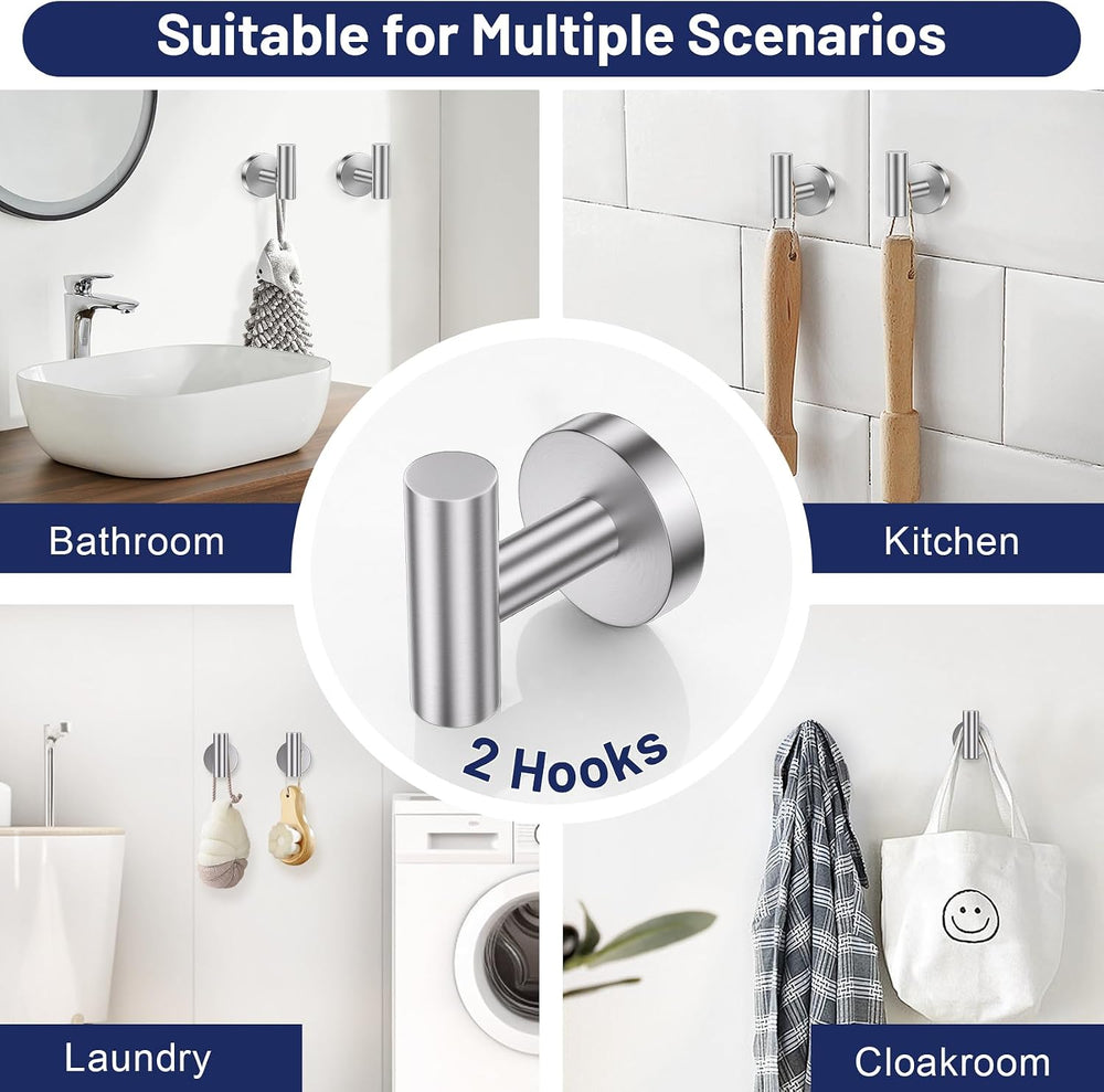 Brushed Nickel Bathroom Hardware Set, Toilet Paper Holder, Towel Ring Hooks