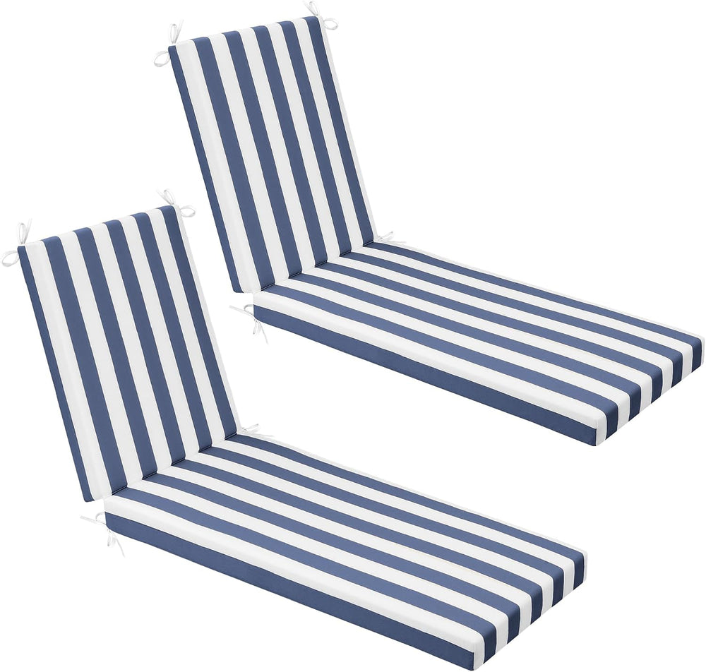 YEFU Chaise Lounge Cushions Outdoor, 72x21x3, Set of 2, Navy Cabana Stripe