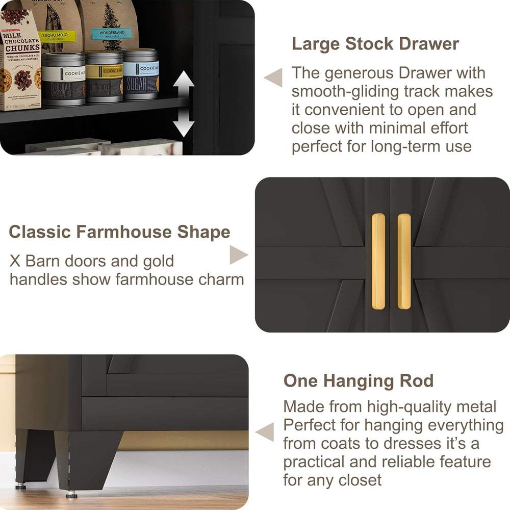 Baborokic Metal Armoire Wardrobe Closet with Hanging Rod,71H Metal Cabinet wi...