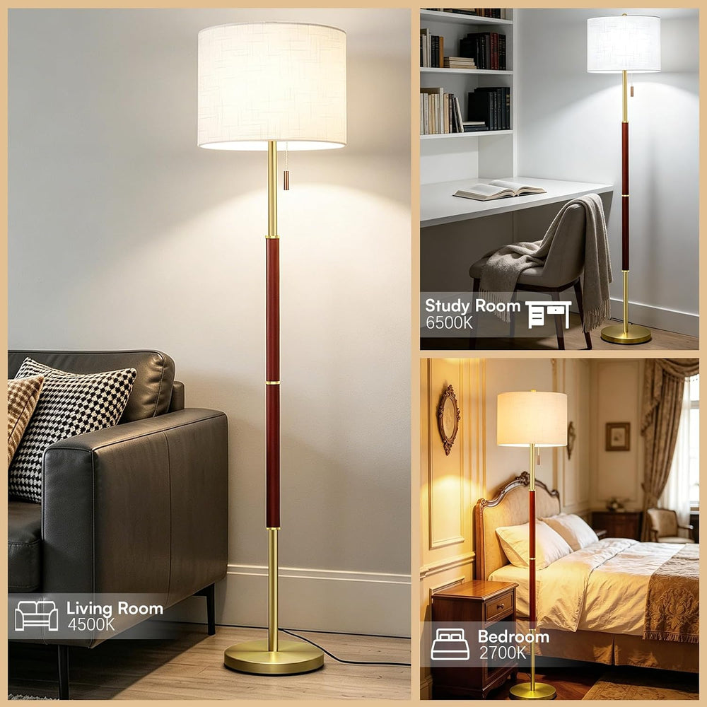 Burgundy Floor Lamp with 13.2" Linen Shade and 3 Color Temps for Study