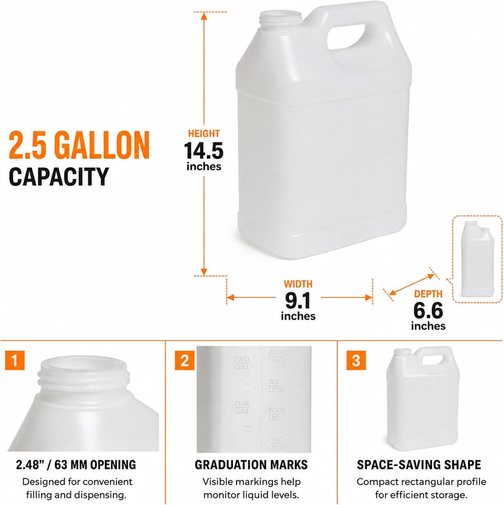 2.5 Gallon Water Jugs & Oil Containers |HDPE Carboy Water Container |7-Pack