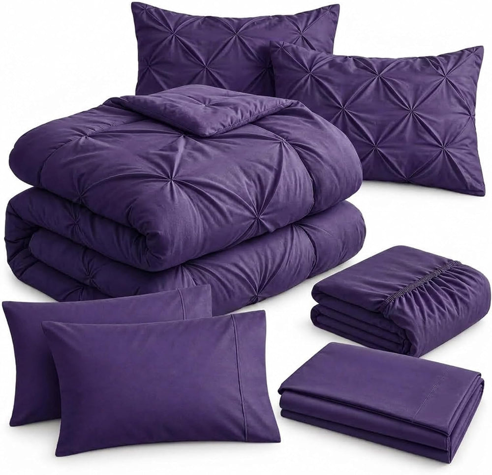 LANE LINEN 7 Piece California King Comforter Microfiber All Season - Purple