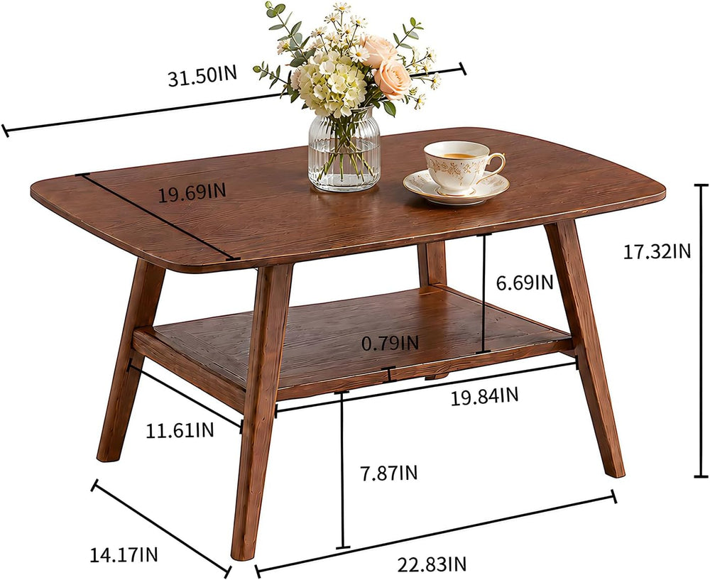 31.5" Walnut Small Coffee Table, Mid Century Modern