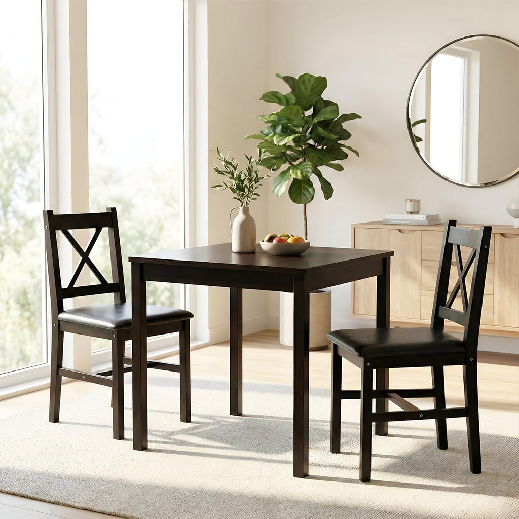 fdw | 3-piece solid wood dining table set, close-up detail
