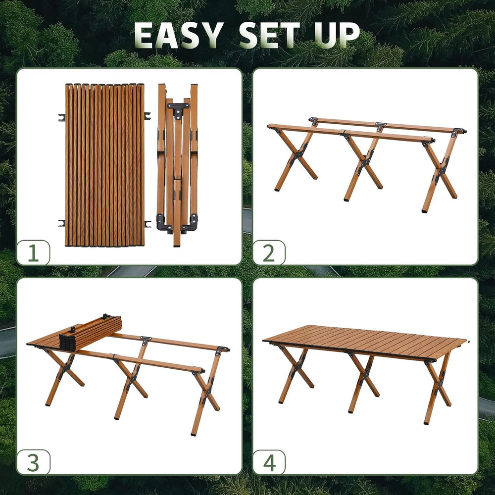 Roll-Up Camping Table Portable Low Folding Table for Outdoor -Brown