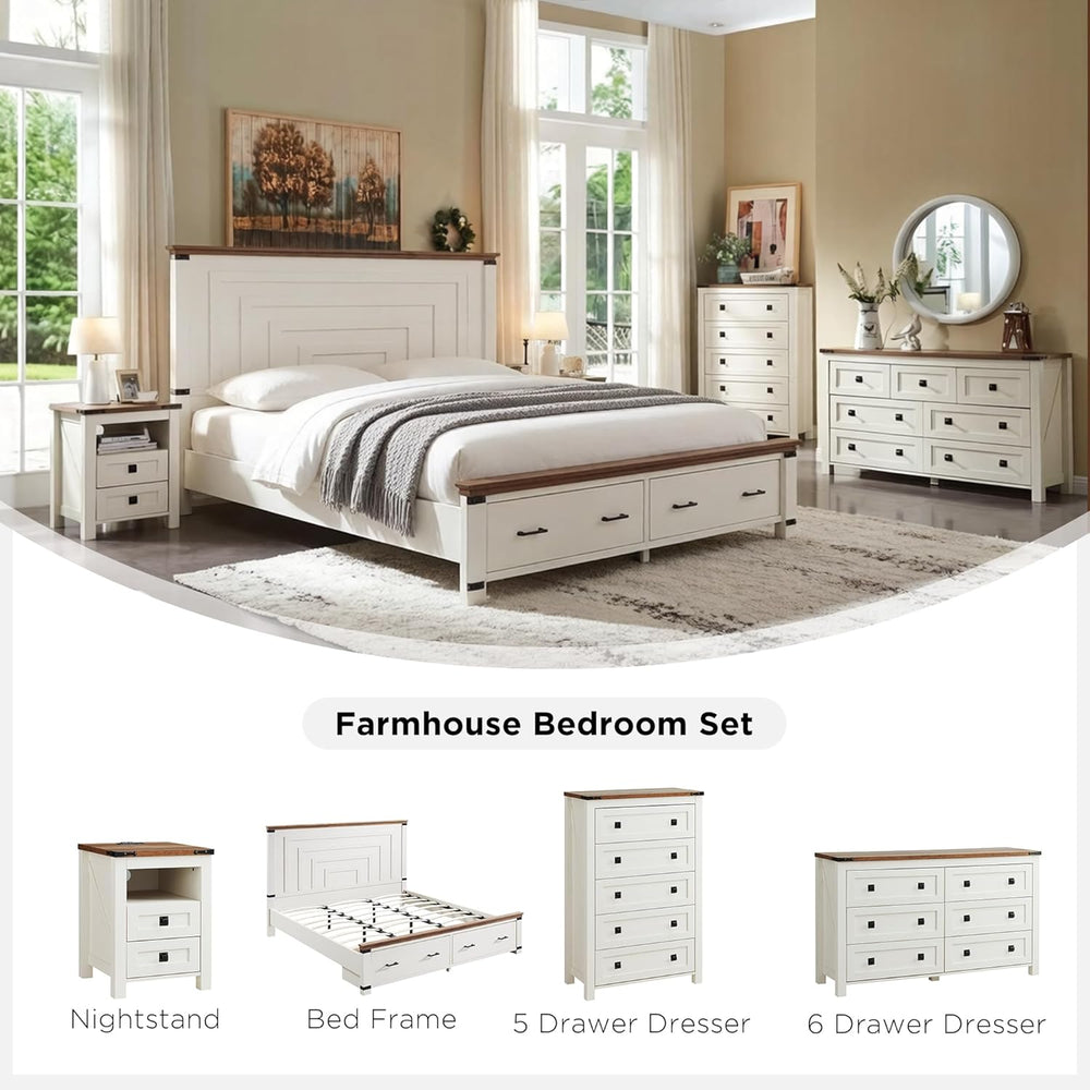 T4TREAM 48" Tall Farmhouse 5-Drawer Dresser for Bedroom, Antique White