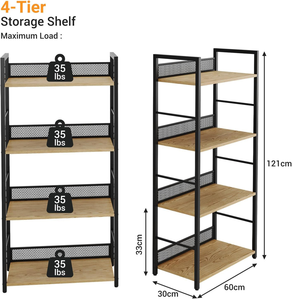 4 Tier Bookshelf, Classic Tall Bookcase Storage Organizer for CDs Books