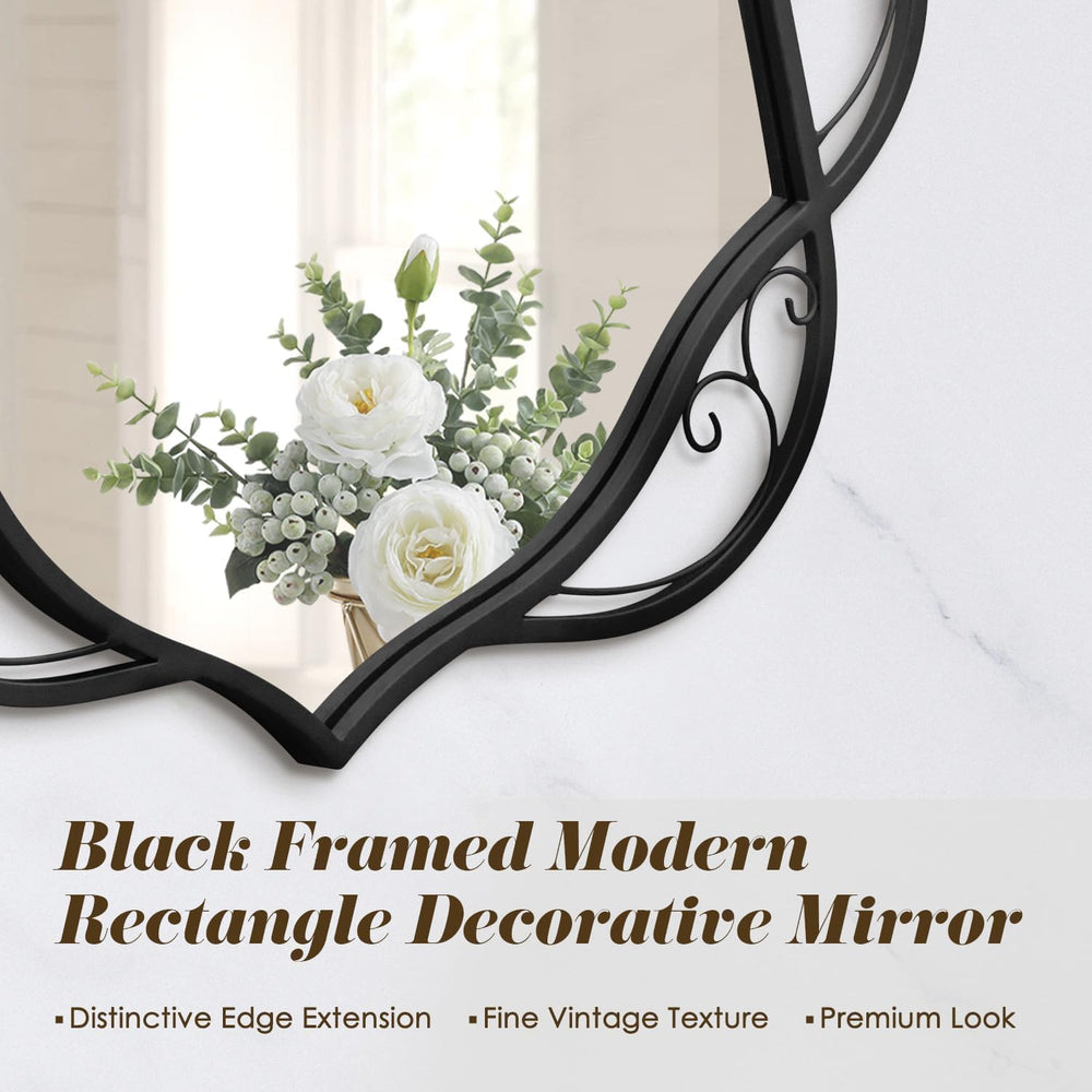 Besdomus Black Bathroom Wall Mirror: 24"x48" Framed Decorative Wavy...