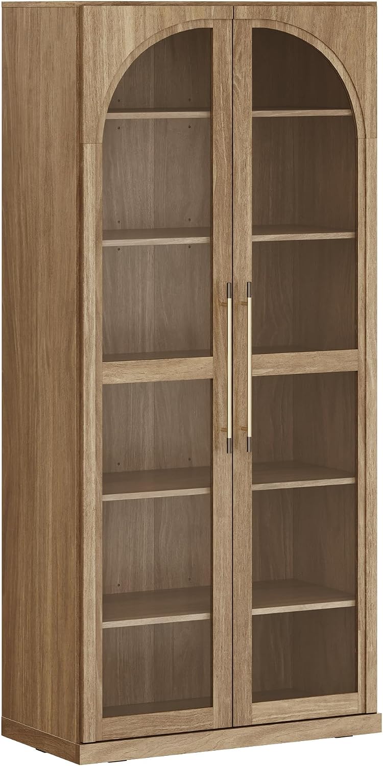 BELLEZE Modern Wood Wine Curio Cabinets with 4 Adjustable Shelves, 67" S...