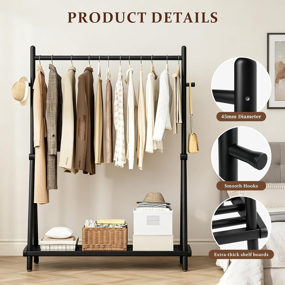 Solid Wood Coat Rack, Freestanding with Double Rods 2 Shelves