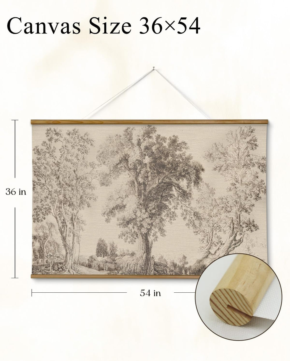 VIYYIEA Extra Large Canvas Wall Art - Vintage Tree Scroll, 36x54 Inch
