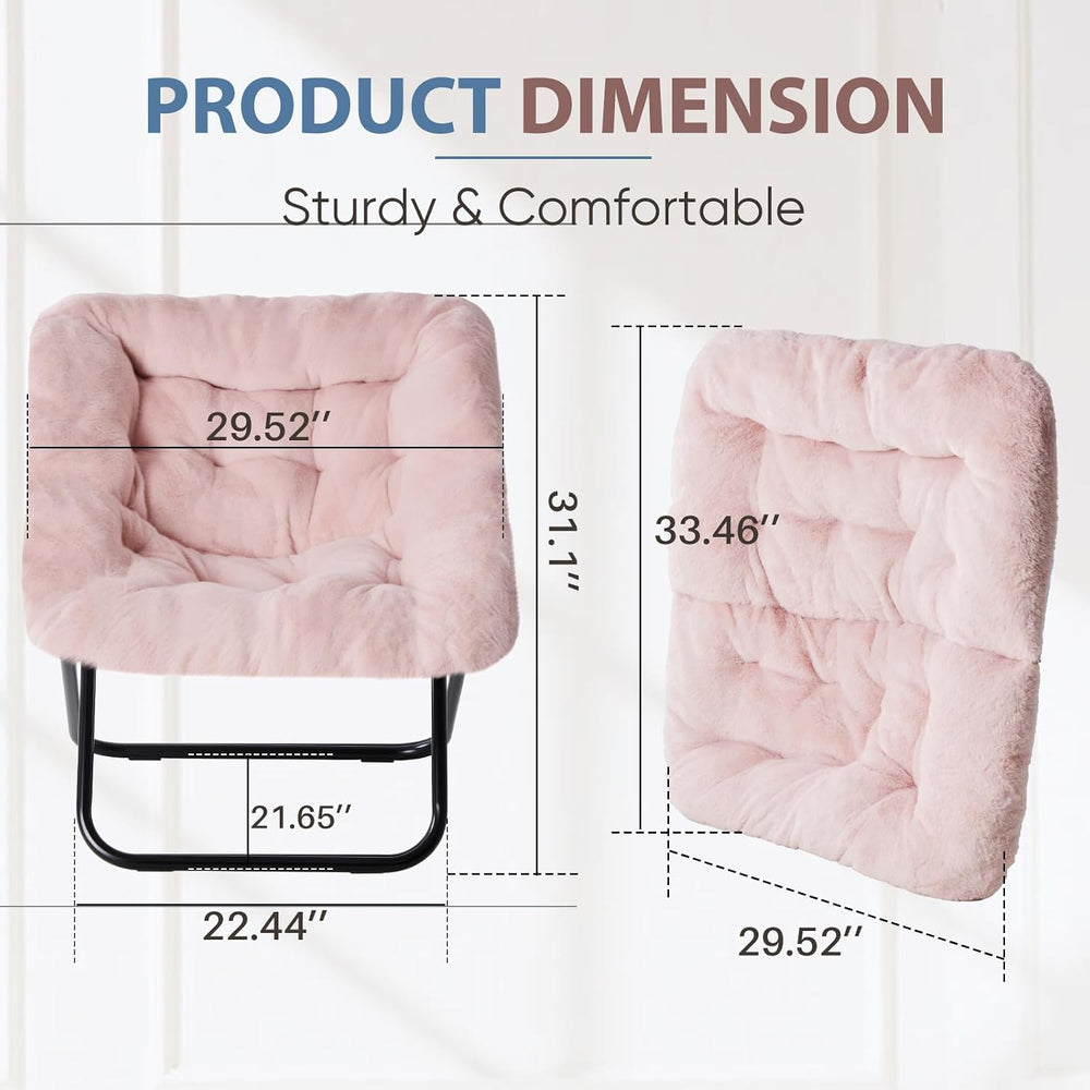 DUMOS Faux Fur Saucer Chair for Adults, Living Room Folding Lounge Chair