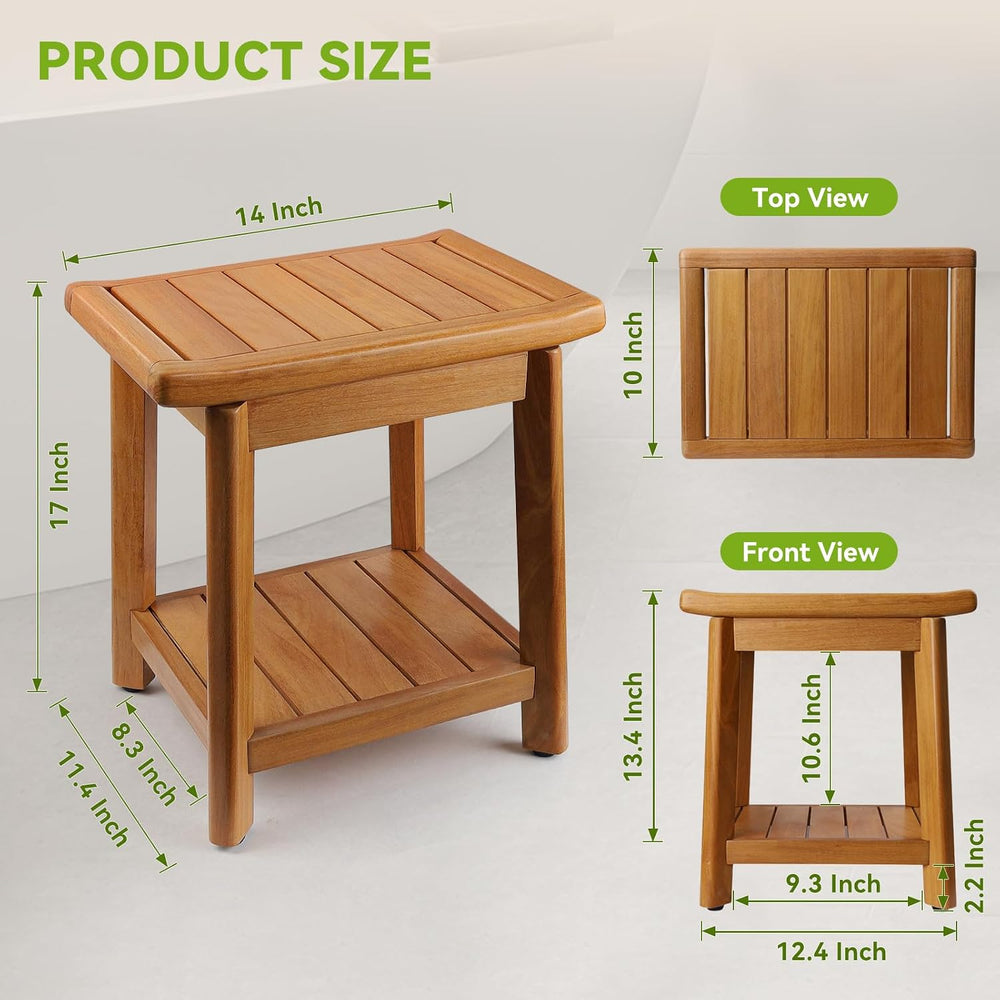 Teak Shower Bench for Inside Shower, Waterproof Wooden Shower Stool