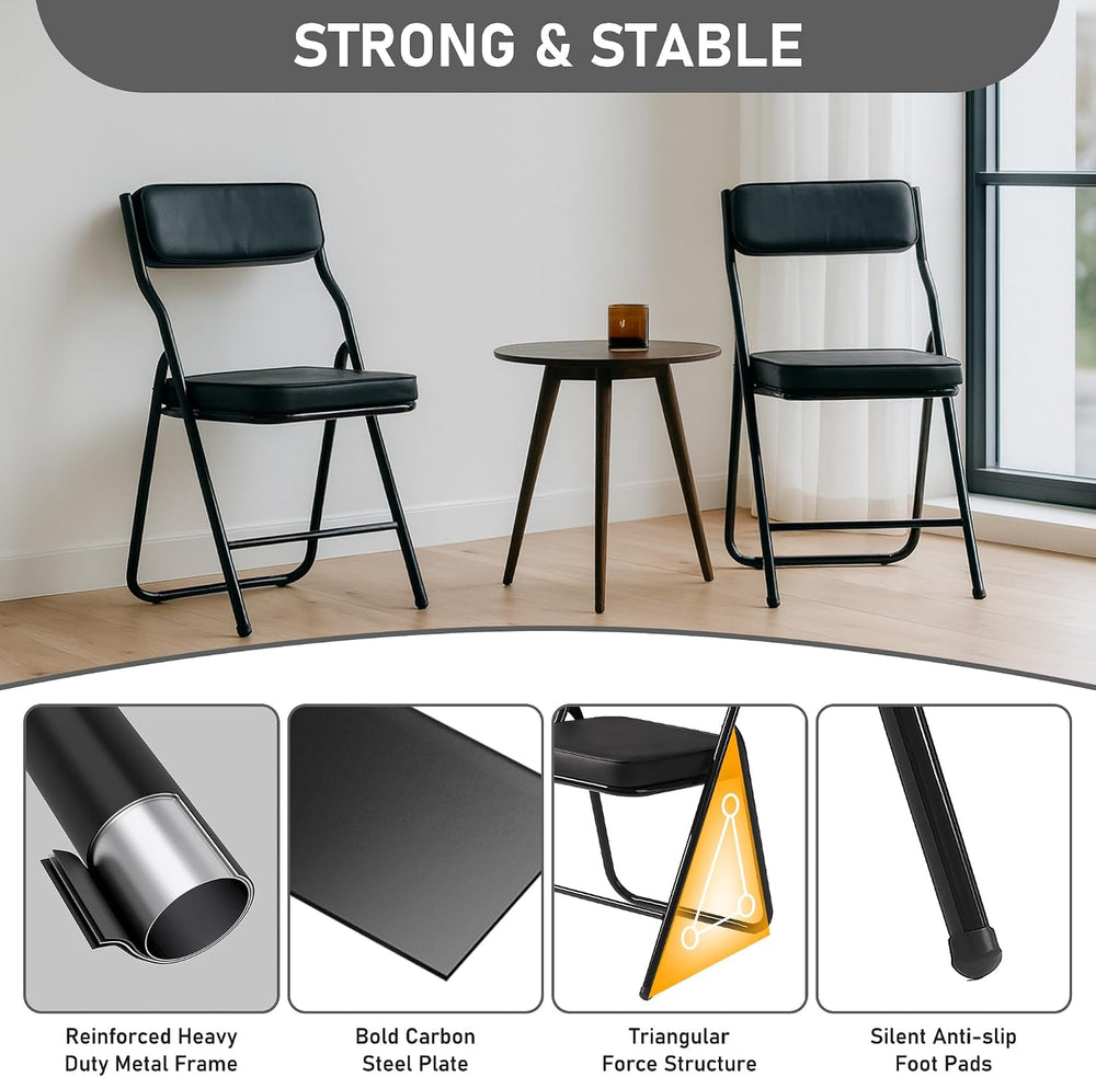 Padded Folding Dining Chairs with Cushion,Black,4 Pack