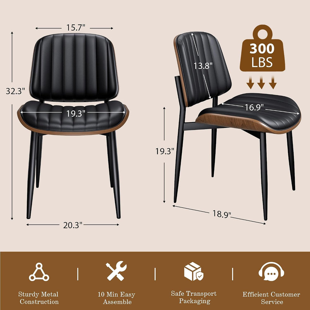 REONEY Dining Chairs Set of 4, Mid-Century Modern Kitchen Chairs, Black