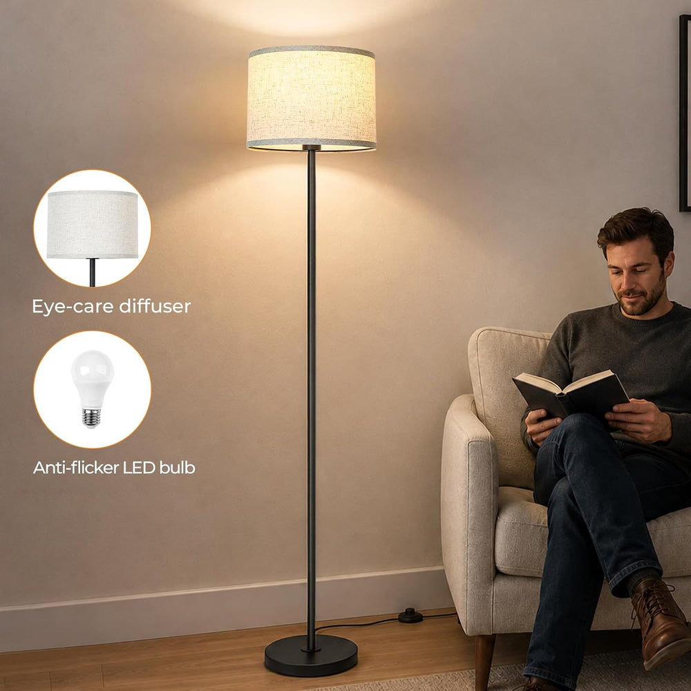 Qingmiao Black Floor Lamp for Living Room, Anti-Tip Base, 3 Way Bulb