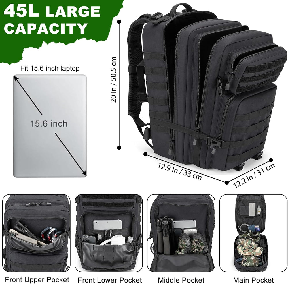 45L Large Tactical Backpack Military MOLLE 3 Day Bug Out Bag