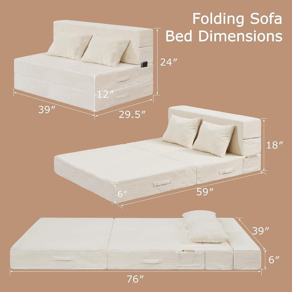 Folding Sofa Bed, Convertible Sleeper Chair Bed, Floor Sofa with Bag