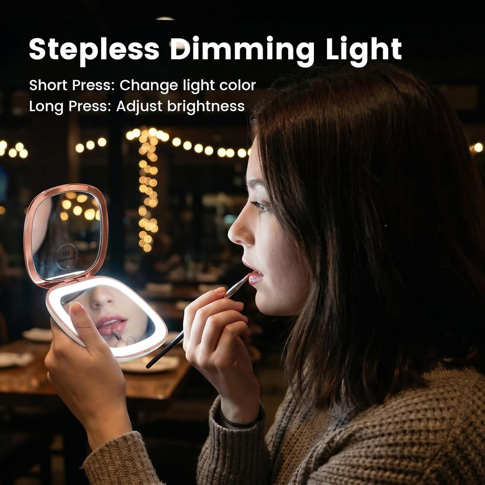 FRANO Compact Mirror with Light, 10x/1x Magnifying, 3Color Dimmable, White