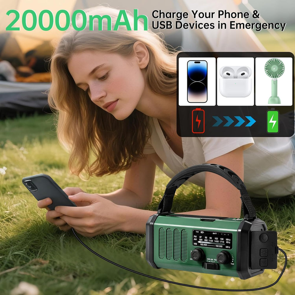 Emergency Radio Hand Crank Solar, AM/FM/NOAA Weather Radio Built-in 20000mah ...