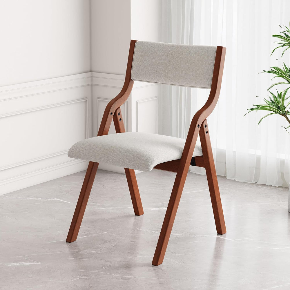 Ball & Cast Upholstered Folding Dining Chairs Set of 2, Foldable Wooden C...