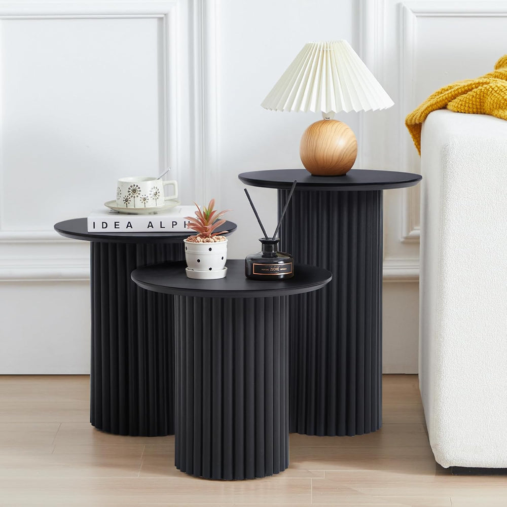 Bifins Black Round Nesting Coffee Table Set of 3