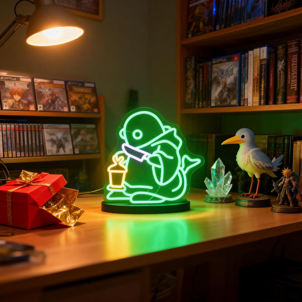 Mysterious Lantern Bearer Neon Sign, Green Glow, 13"x12.6"