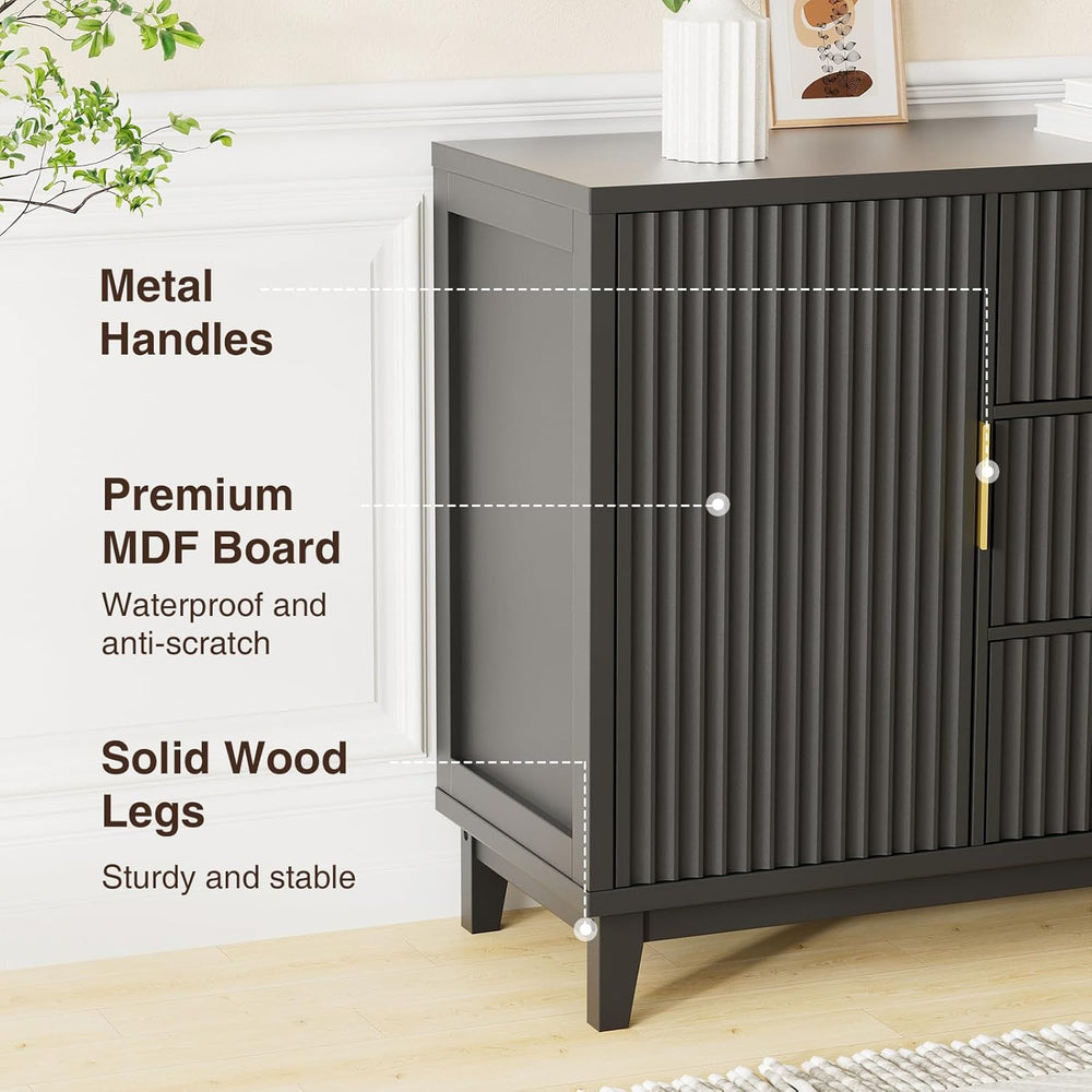 47.2" W Storage Cabinet with 3 Drawers, Fluted Buffet Cabinet with Storage
