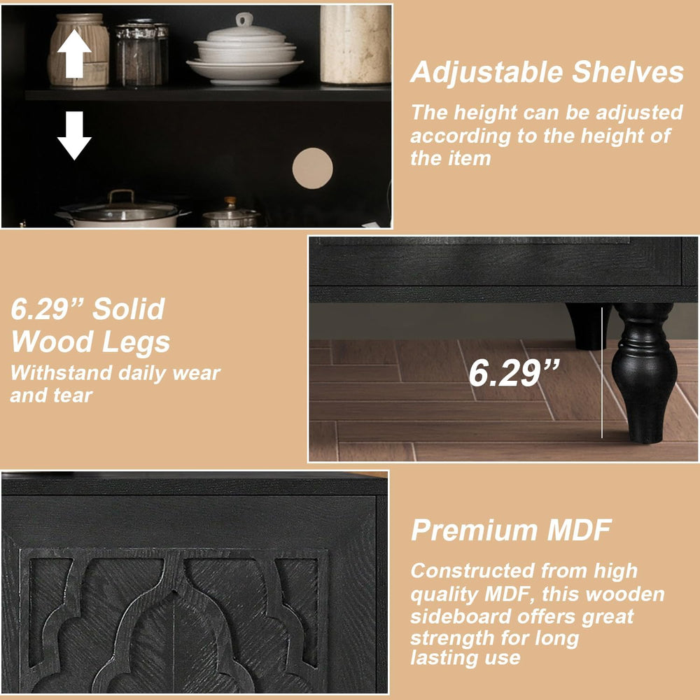 Sideboard Buffet Cabinet, Living Dining Room Accent Cabinet Black