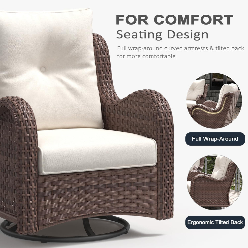 LayinSun 7 Pieces Outdoor Patio Furniture Set with Fire Pit Table, Rattan Wic...
