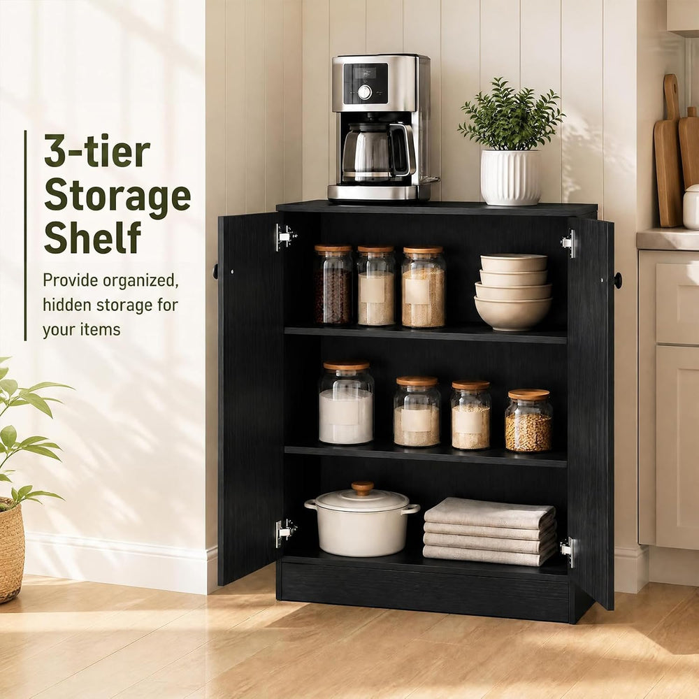 LOKO Freestanding 2-Door Storage Cabinet, Modern Floor Cabinet (Black)