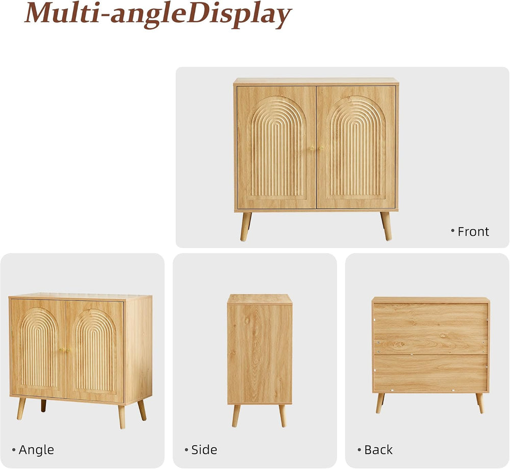 31.5" Accent Cabinet Set of 2, Arched Fluted Storage Cabinet (Natural)