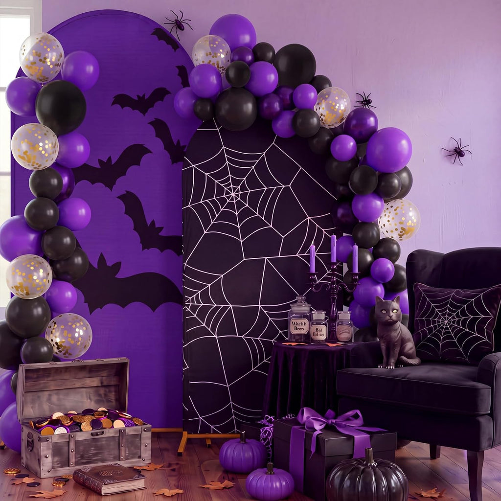 Purple 131 Pcs Arch Backdrop Cover with Balloons, Halloween