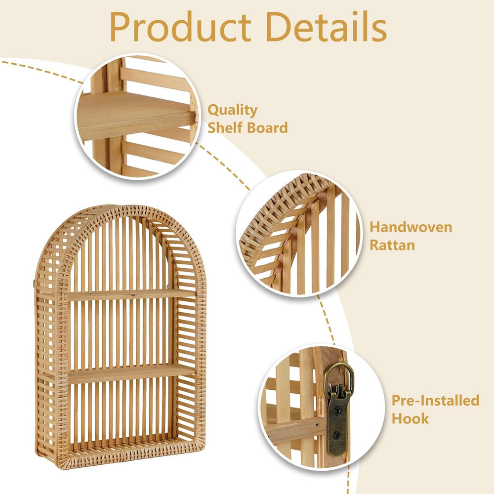 3 Tier Arched Rattan Wall Shelf