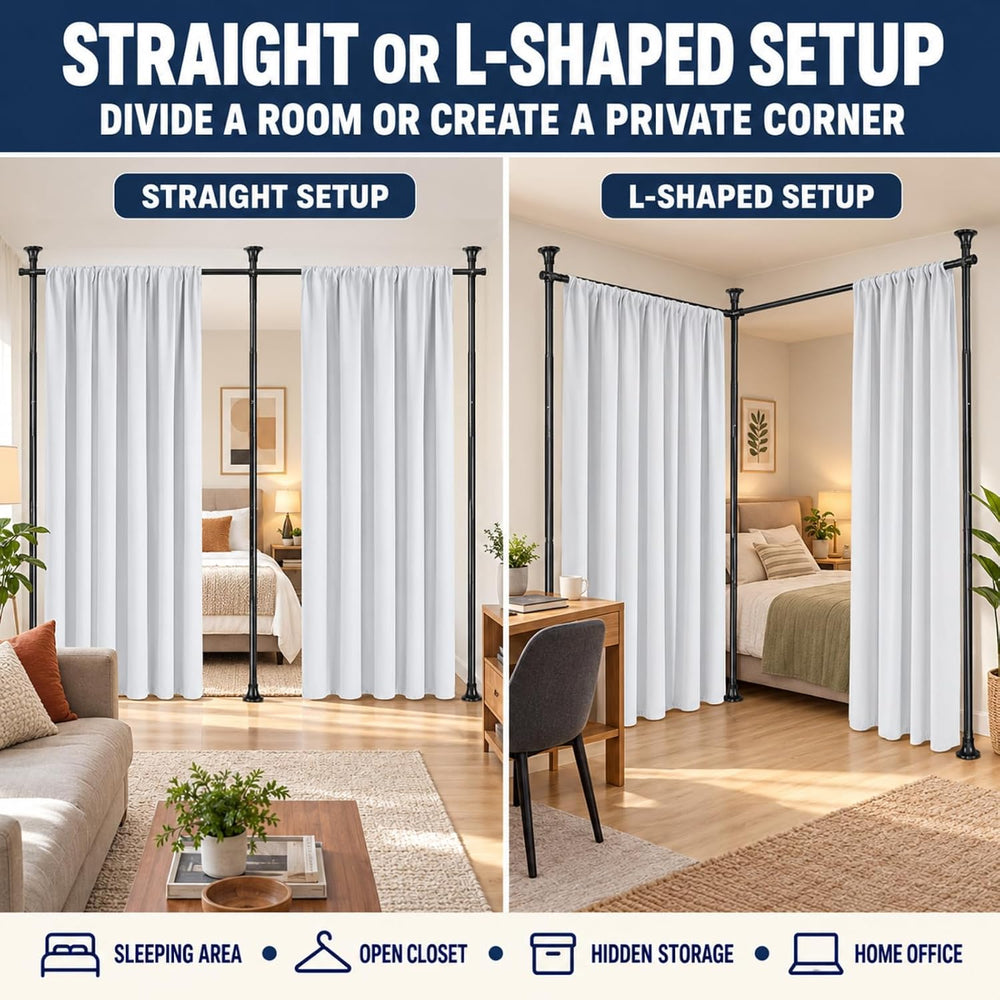 Room Divider Curtain Rod, 48-120 x 28-144" Adjustable, Heavy Duty,No-Drill