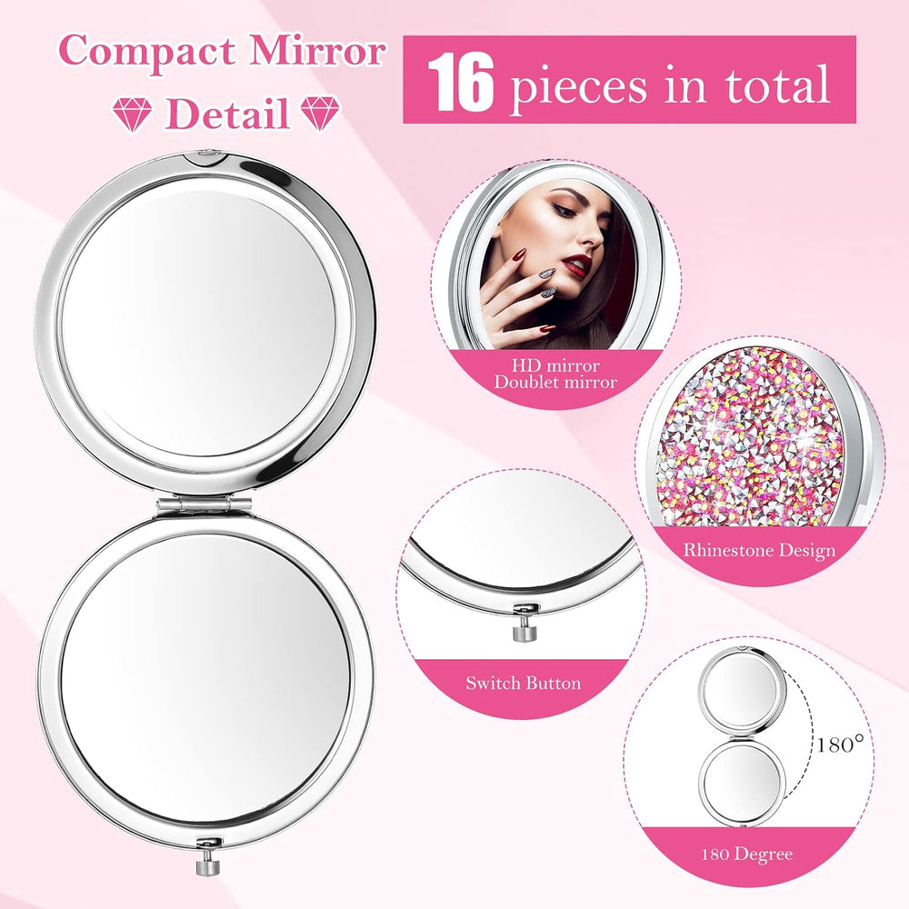 Maitys 16 Pcs Pink Compact Mirror Bulk for Purse Cosmetic Folding 2.75 Inch