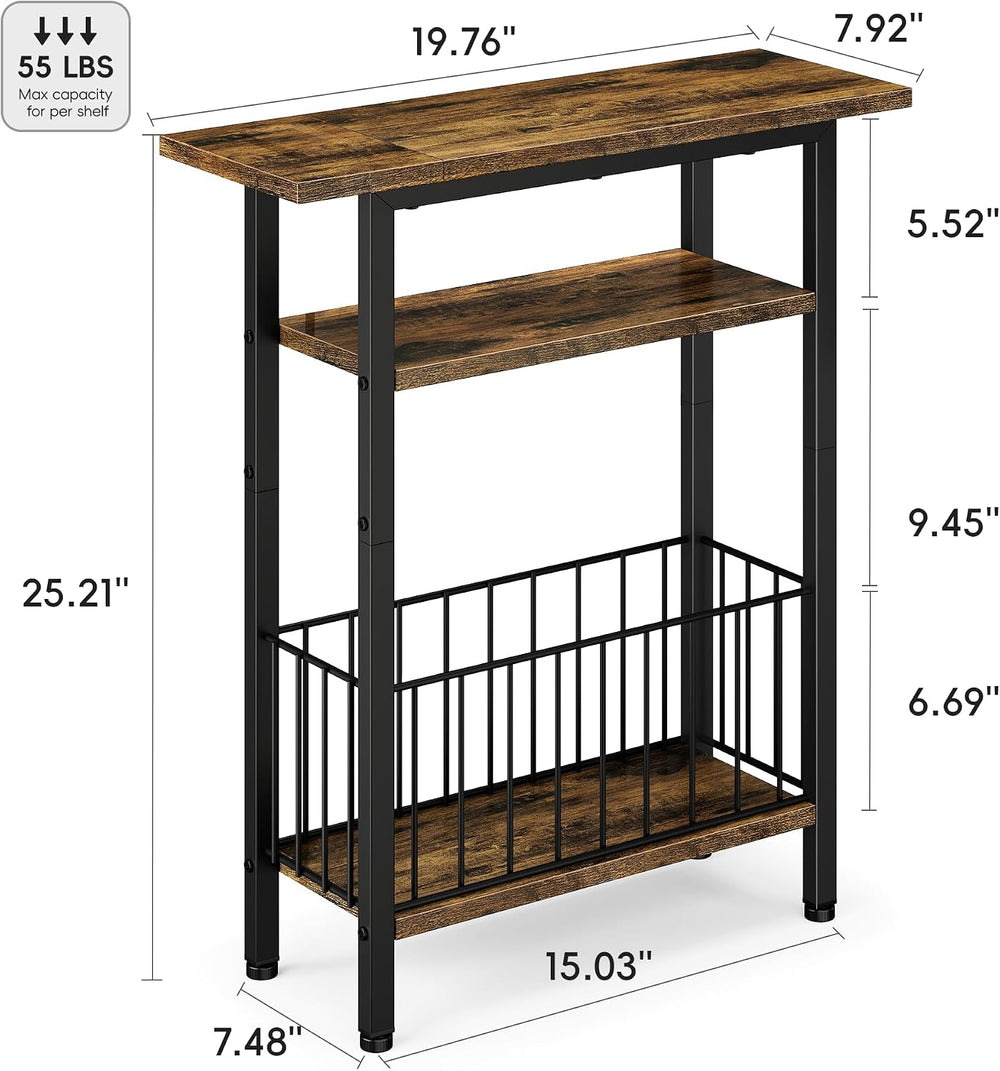 Vagusicc Narrow Side Table, 3-Tier Skinny End Table for Couch Sofa, Small Sid...