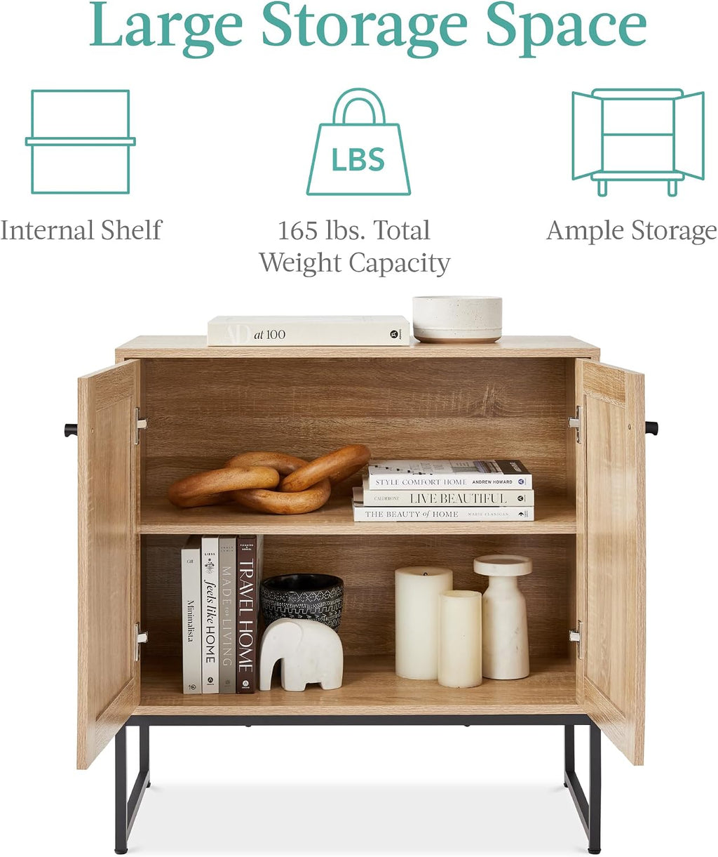 Best Choice Products 2-Door Rattan Storage Cabinet, Accent Furniture, Multifunctional Cupboard for Living Room, Hallway, Kitchen, Sideboard, Buffet Table w/Non-Scratch Foot Pads - Natural