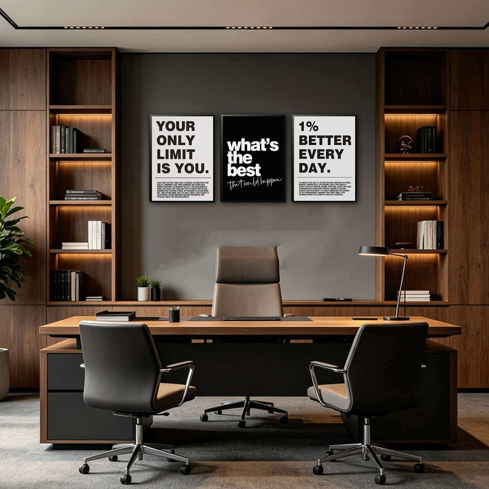 Kownzev Motivational Wall Art Set of 3, Black White Gym Office Decor 12x16