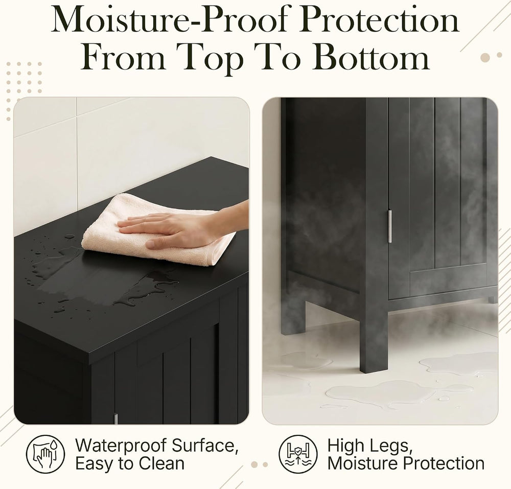 SUPER DEAL Modern Bathroom Floor Storage Cabinet with Adjustable Shelf and Do...