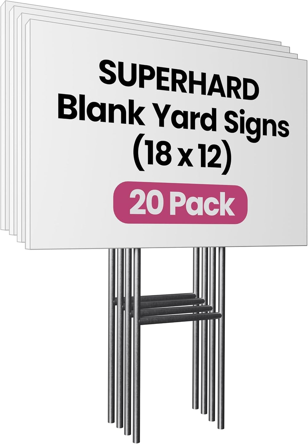 PartyPrints 20 Pack 18 x 12 White Blank Yard Signs with Metal Stakes, Waterpr...
