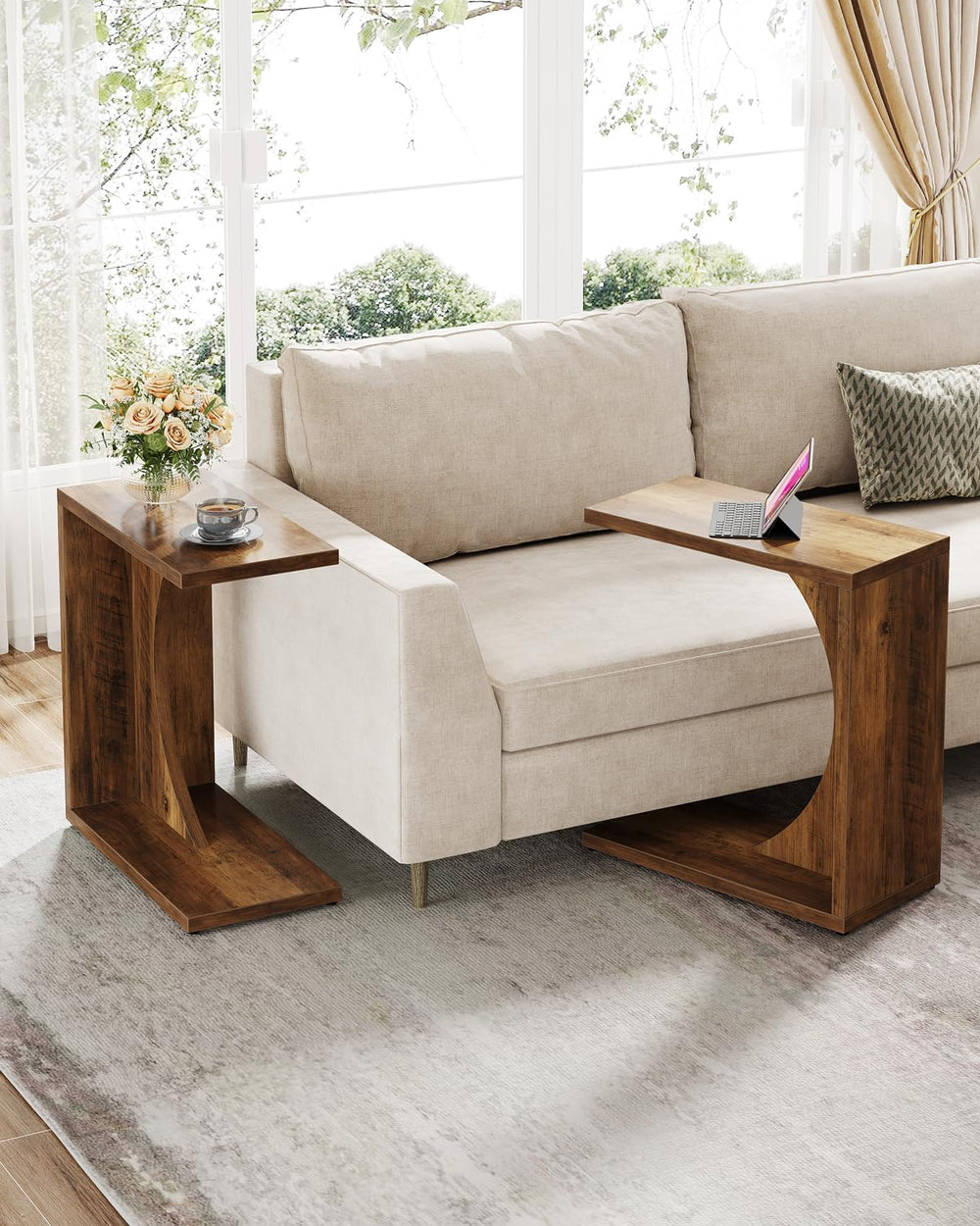 Tribesigns C-Shaped End Table for Couch, Sofa Side Table, C Table for Small S...