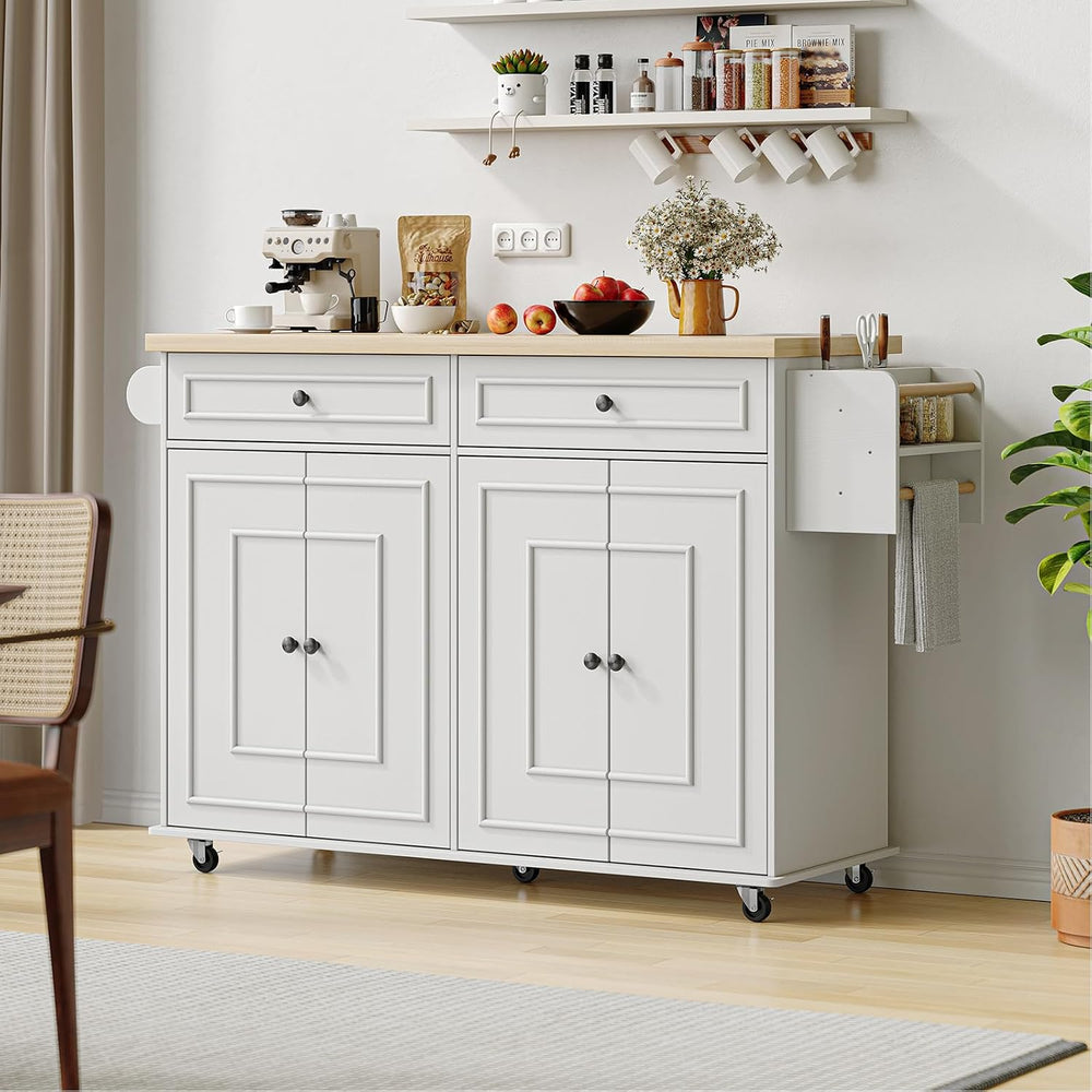 ComfyCorner 58" Rolling Kitchen Islands, Mobile Storage Kitchen Cart White