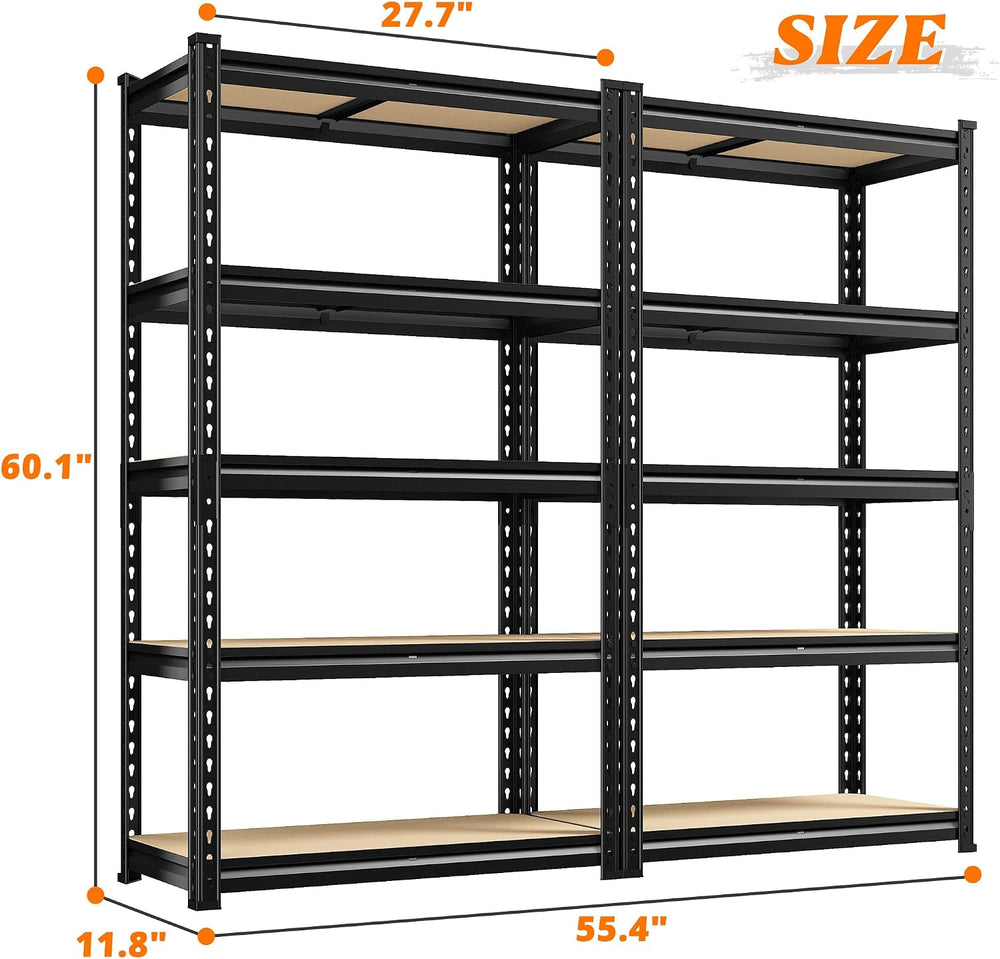 REIBII 2 Pack Garage Shelving,5 Tier Heavy Duty Storage Shelves,Black