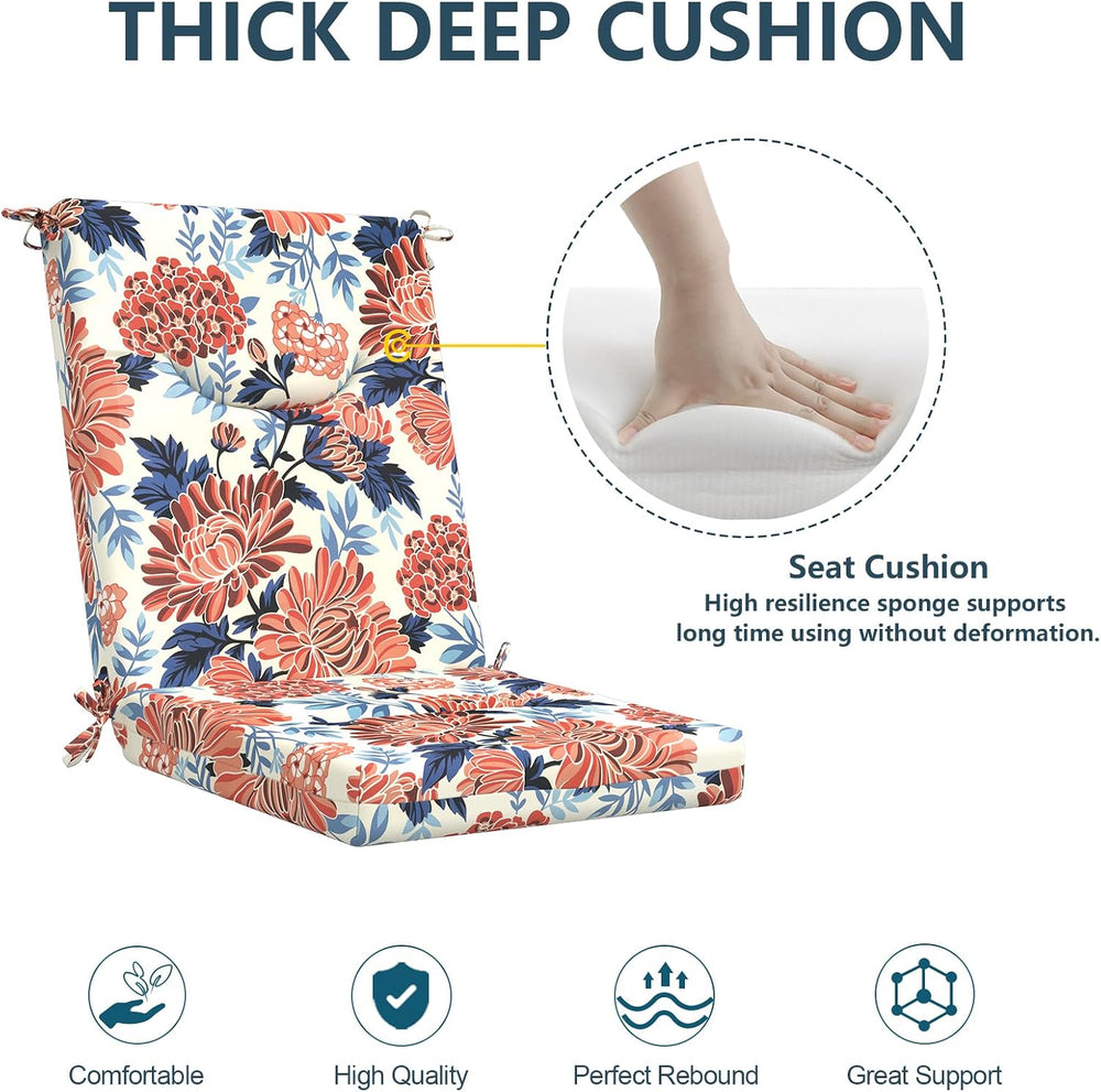 DYTXIII Outdoor High Back Chair Cushions Set of 2, 44x20 in Water Repellent P...