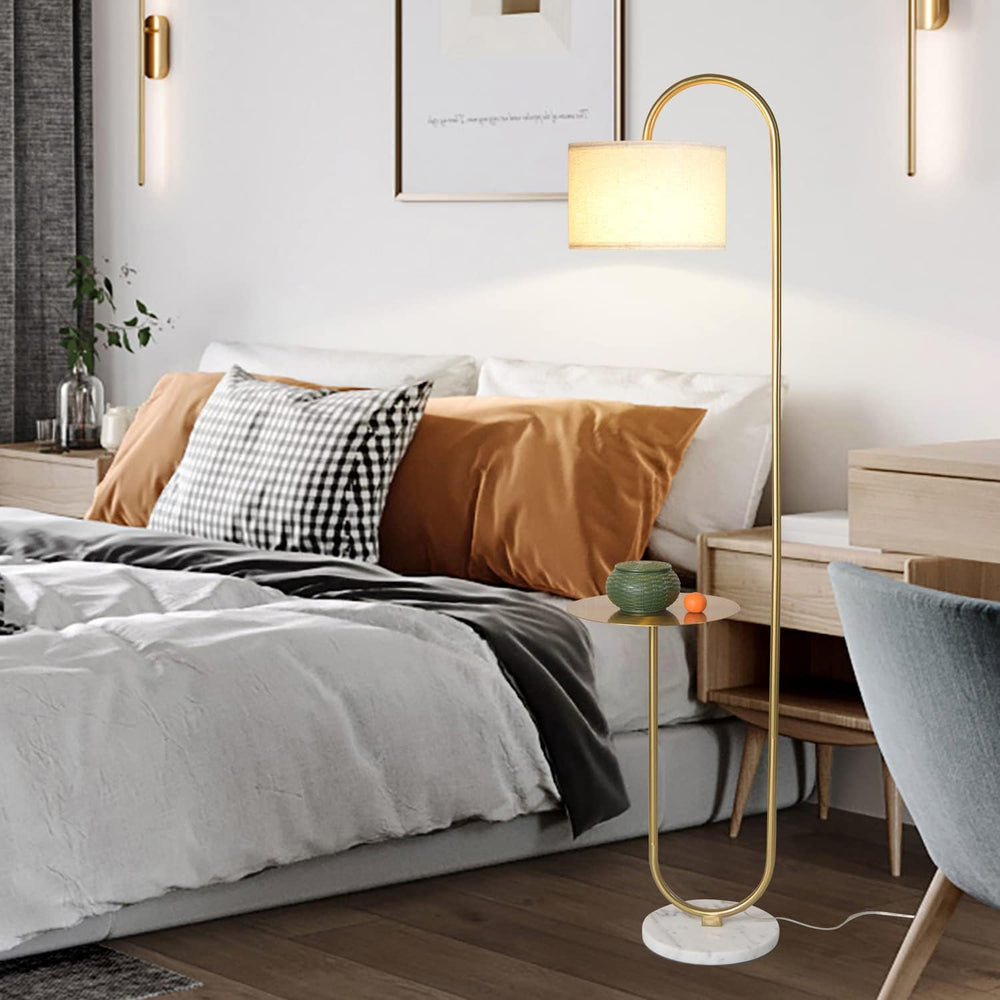 Hsyile KU300271 Arc Floor Lamp with Hanging Drum Shade for Living Room-Marble...