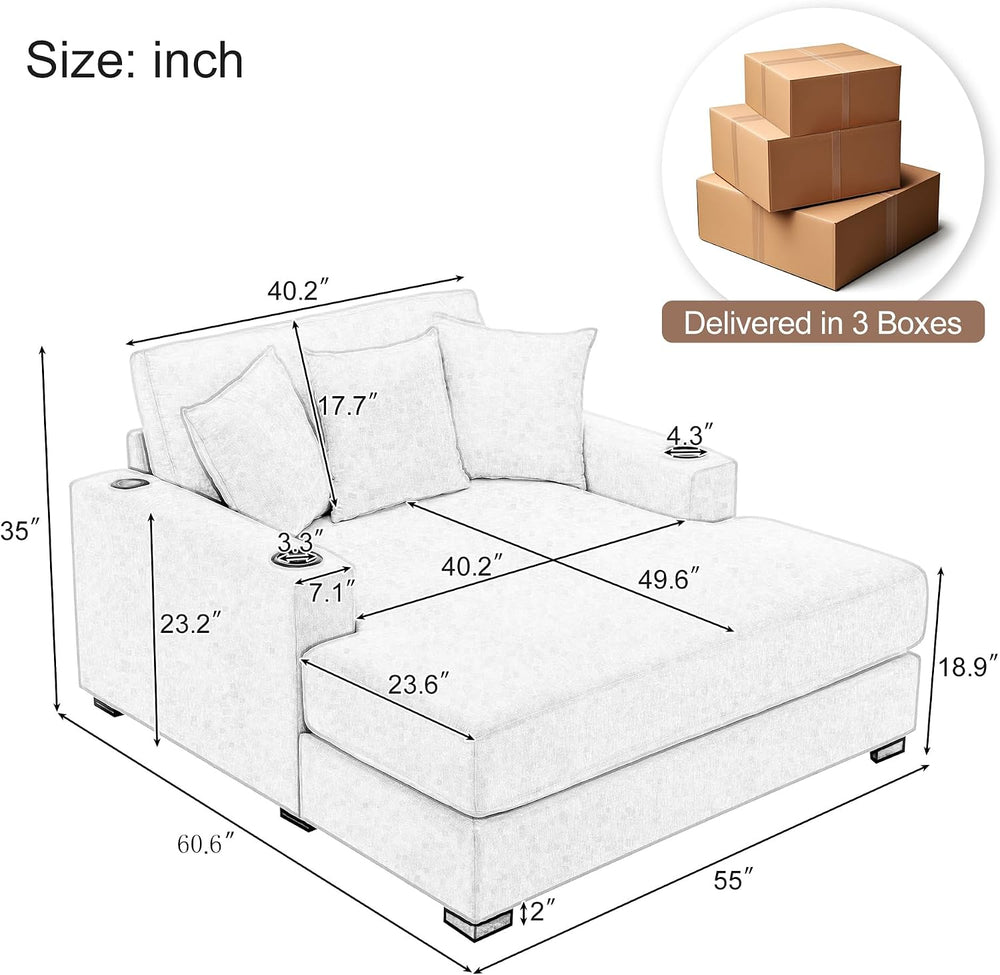 Merax Modern Upholstered Indoor Chaise Lounge with Pillows, Charge Station &a...